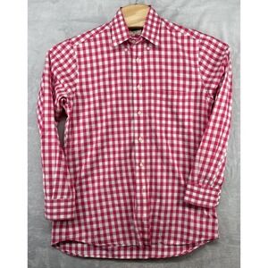 Gitman Bros Shirt Pink White Gingham Check Plaid‎ Button Down USA Made Men's M